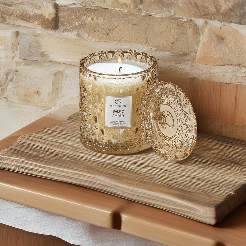 Chloefu LAN Amber Candles  Luxury Candles for Home Scented  Long Burning Time  Holiday Candles  All Natural Soy Wax Decorative Candles  Scented Candle Gifts for Men&Women  8.1oz - Image 4